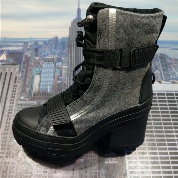 converse black heel boots